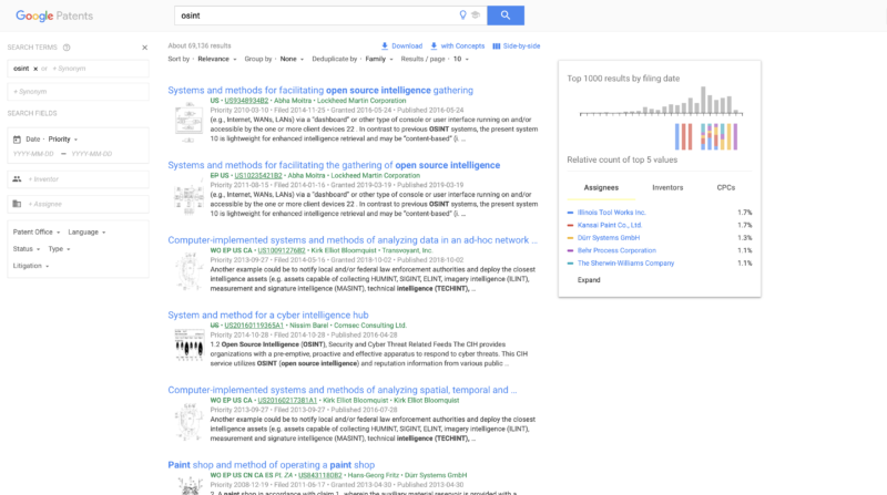 Google patent search as one example for a Deep Web service.